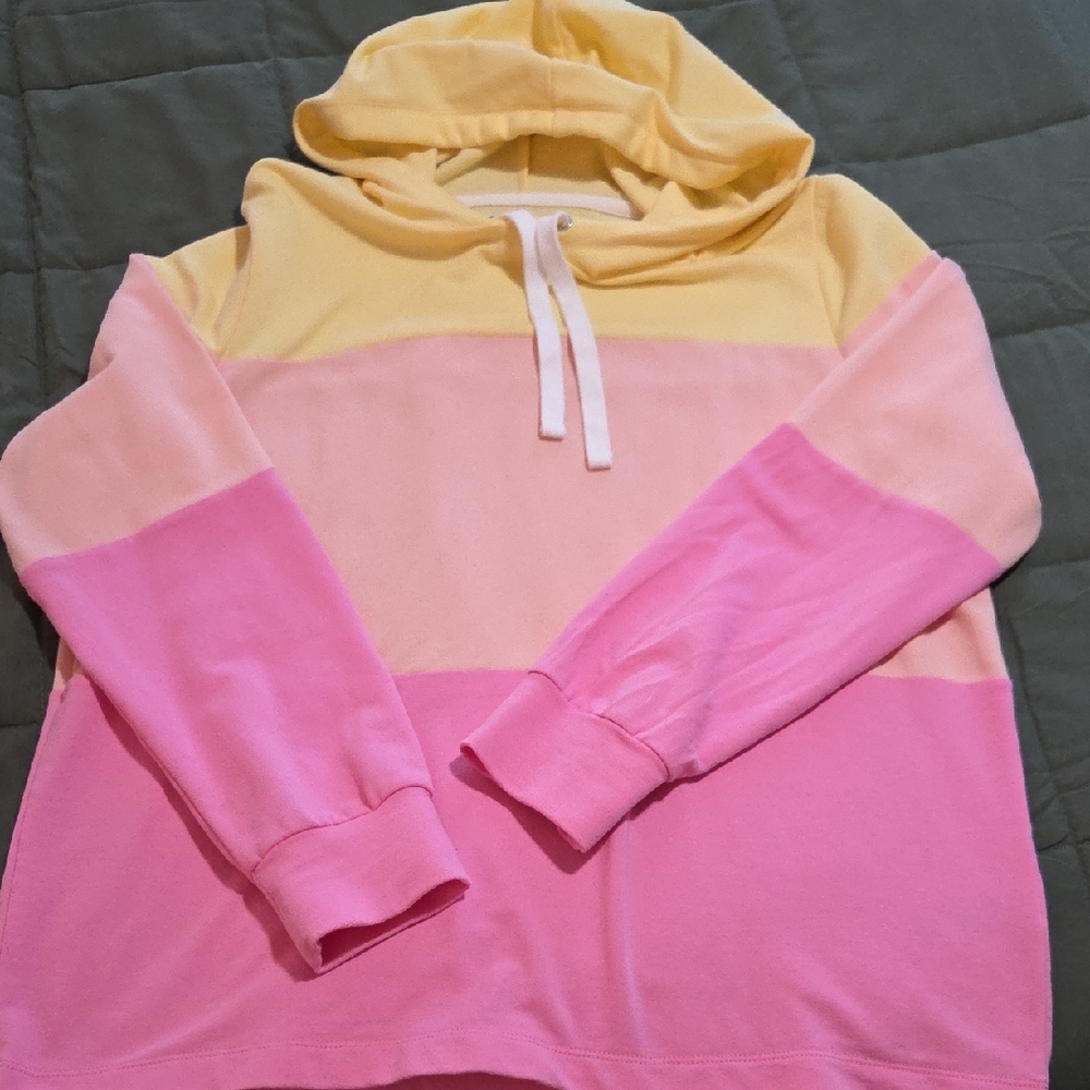 J. Crew Pink and Yellow Colorblock Hoodie